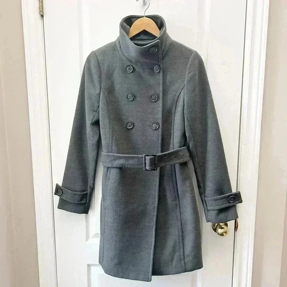 Le Chateau Pea Coat Double Breasted Belted Winter  Coat Charcoal Grey Size XS - Picture 4 of 15